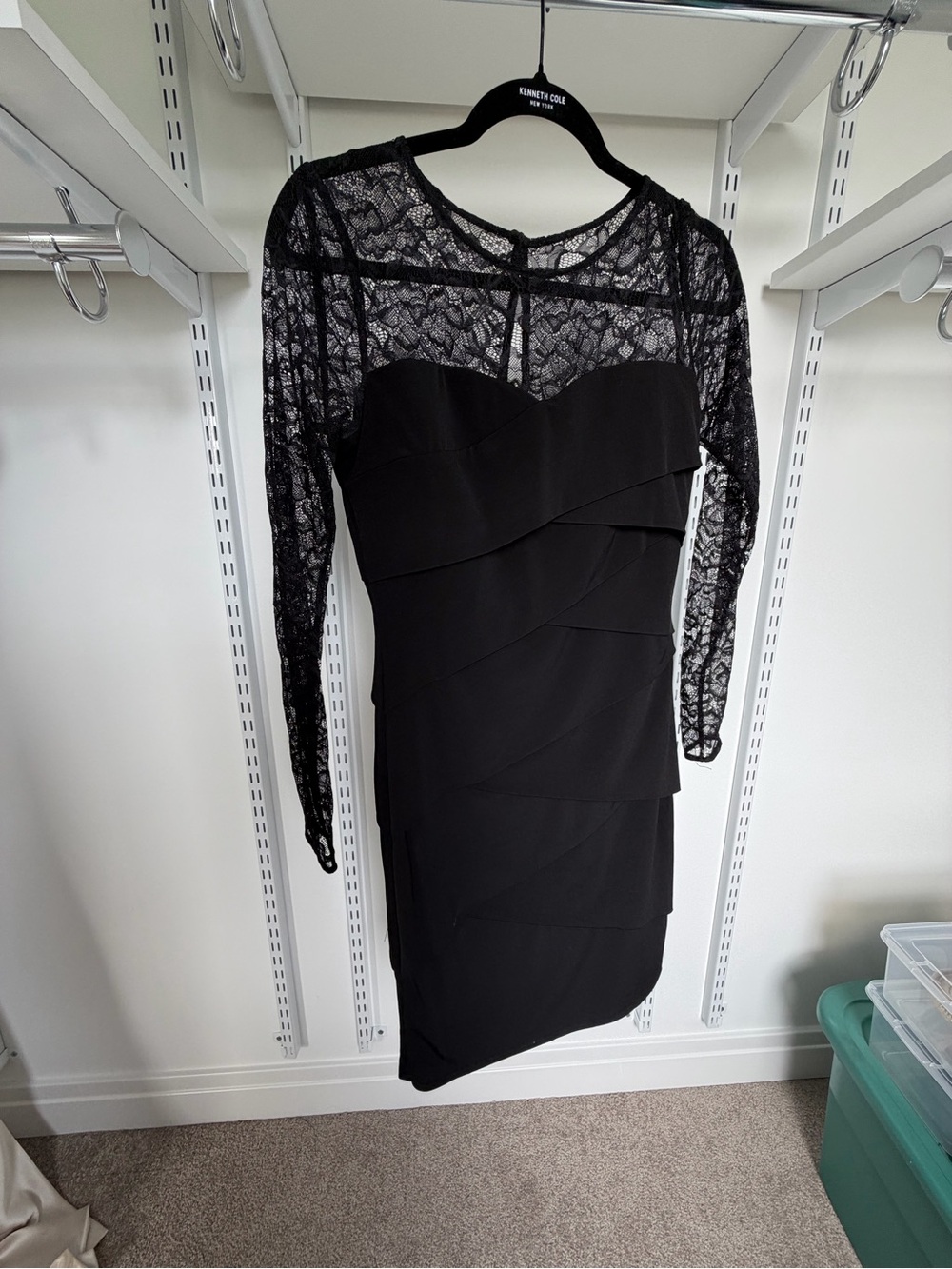 White House Black Market Black Lace-Yoke Long Sleeve Sheath Dress
